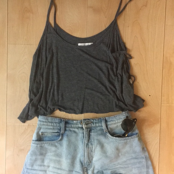 Abercrombie & Fitch Tops - ABERCROMBIE & FITCH Gray Criss Cross Cut Out Tank